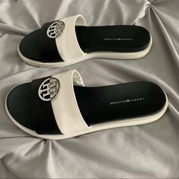 Tommy Hilfiger Black/White Slides Sandals - Picture 2 of 7